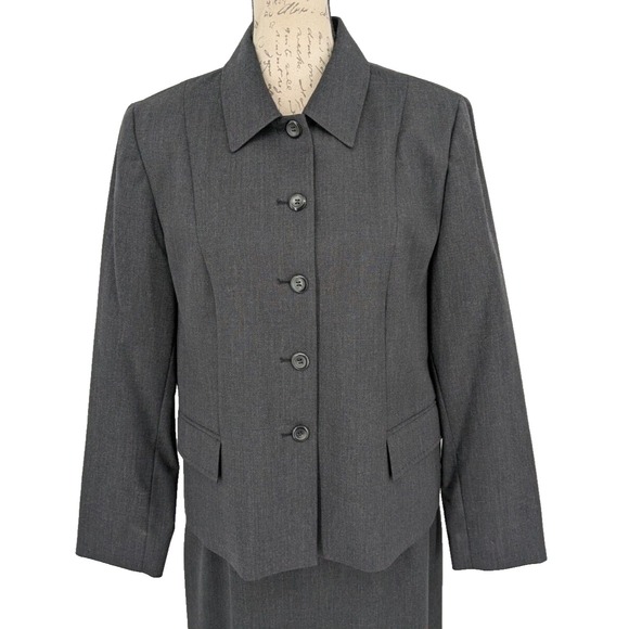 Pendleton Skirt Suit 12Charcoal Gray 98 Virgin Wool 2 Lycra Great Cond - Picture 6 of 14